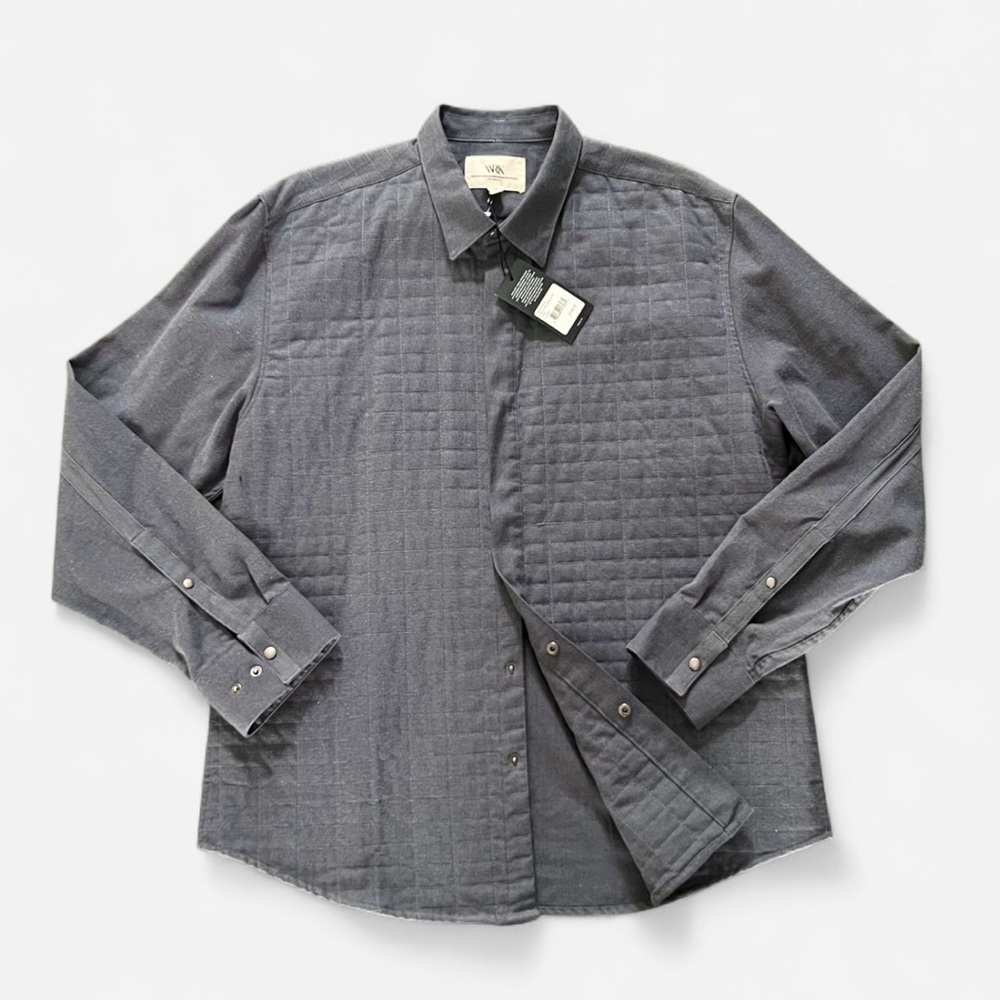 NWT WRK (Work Rest Karma) Grant Melange Grid Quilted Flannel In Grey Men’s XL